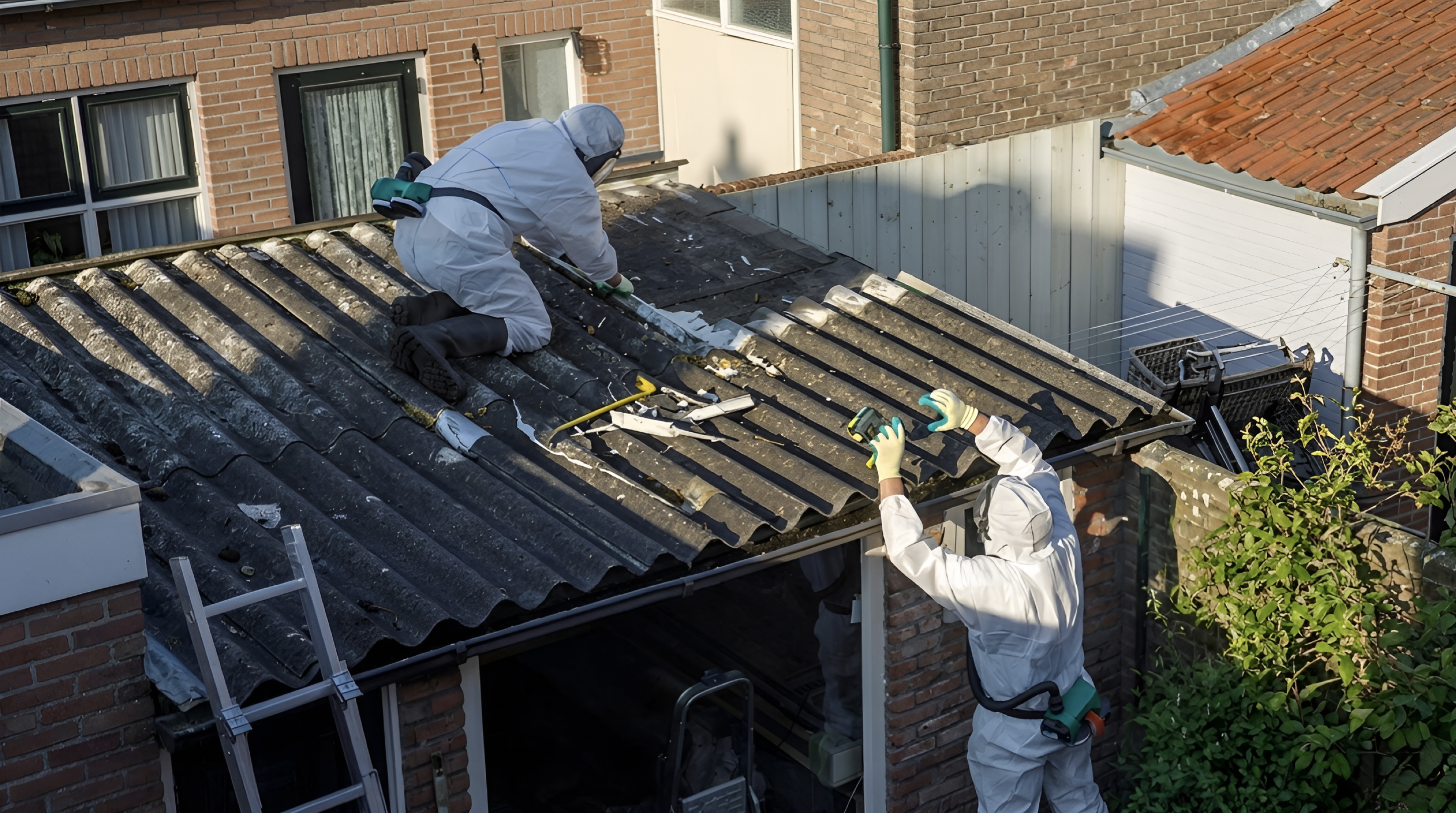 Surrey Asbestos licensed team removing asbestos shed roof panels — safe and affordable shed roof asbestos removal across Surrey