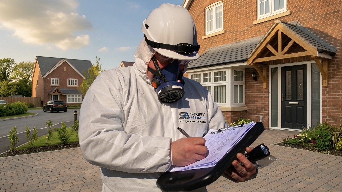 Asbestos survey being carried out by qualified surveyor in Surrey
