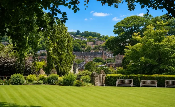 Residential rooftops and green hillsides of Guildford, part of our Surrey asbestos removal service area.